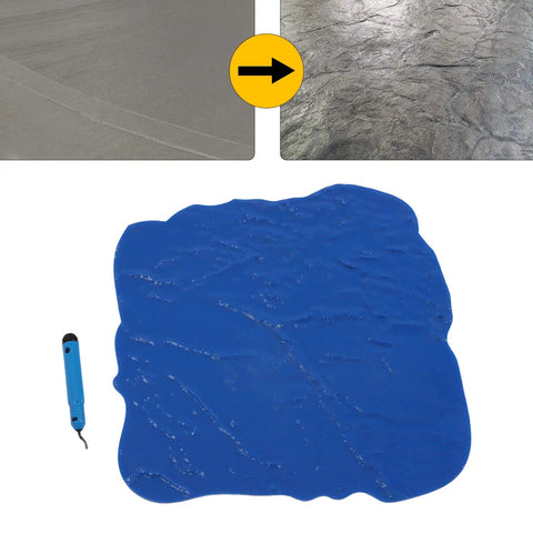 Concrete Stamp Mat 18-Inch By 18-Inch For DIY Texturing Walls And Floors With Realistic Slate Pattern, shown flat in blue polyurethane.