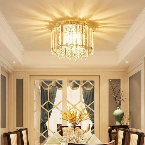 Crystal Ceiling Light Fixture 4-Light Flush Mount With E12 Base Modern Chrome Finish D11 X H9.5 Inches in elegant dining room