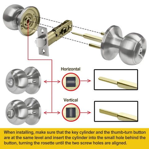 Installation guide for Two Pack Entry Door Knob Set With Keyed Different Locks In Solid Stainless Steel Round Ball Handle instruction
