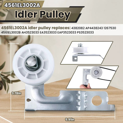 4561EL3002A idler pulley from No Fuss Heavy Duty Dryer Roller Kit Replacement For Front Load And Top Load Dryers Includes 4581EL2002L