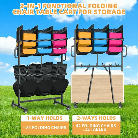 Heavy Duty Folding Chair Cart With Swivel Wheels For Effortless Transport, Holds Up To 84 Chairs Or 12 Tables, Epic 1000 Lbs Capacity