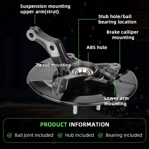 Diagram of a Left Front Steering Knuckle And Wheel Bearing Hub Assembly For Civic 2012 2013 2014 2015 2016 1.8L Direct Fit Replacement With Easy Install On The Driver Side Replaces LK097 51216 TR3 Y00 51216 TR0 A00
