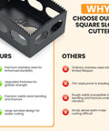 Front view of a black square-slot drywall outlet cutter tool, stainless steel, fits oscillating tools for single-gang boxes