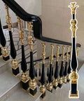 Rock Solid Aluminum Stair Balusters And Cuttable Deck Railing Spindles With Easy Install Adjustable Angles For Indoor Outdoor Porch Balcony Projects Pro Level Pack Of 10, elegant black and gold railing spindles on staircase.