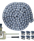 T8F Drive Chain 134 Links With Chain Breaker Kit for 43cc-50cc bikes, featuring coiled chain, breaker tool, and master links.