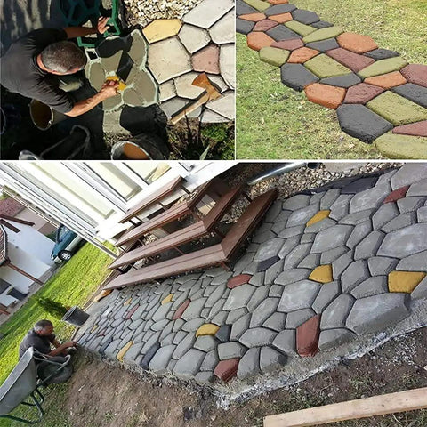 Heavy Duty Concrete Molds Large Size For DIY Paving, Reusable Cement Molds For Patio And Garden Paths in use by homeowners.