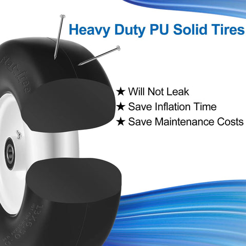 Front 13x6.50-6 Flat Free Mower Tires And Wheels For Zero Turn Mowers with cutaway view showing solid design and centered hub.