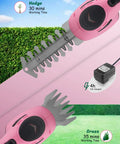 2-In-1 Electric Handheld Grass Shear And Hedge Trimmer Cordless Battery Powered No Fuss Garden Tool Pink design with charger