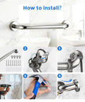 Two Pack 12 Inch Stainless Steel Shower Grab Bars For Safe Bathing And Easy Mobility installation guide shown on white background