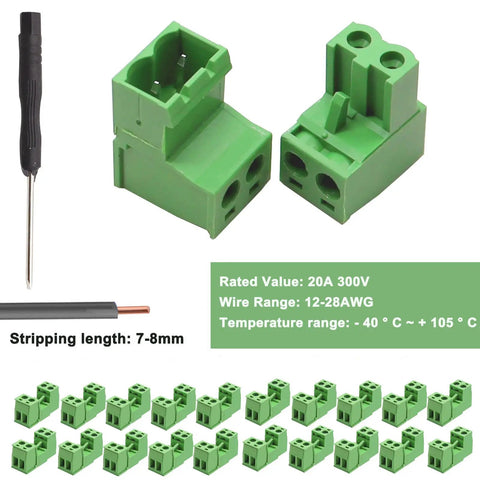 16 Pack 2 Pin Screw Terminal Block Connector 5.08 Millimeter Pitch Plug And Play With 2 Pin Phoenix Plug For 12 28 AWG Wires