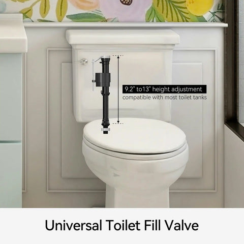 Universal Quiet Toilet Fill Valve And Comprehensive Repair Kit, Tall Height Adjustable Tank Components, 9.2 to 13 inches for standard tanks.