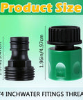 Six Sets Garden Hose Quick Connectors, 3/4 Inch Plastic Hose Fittings, black and green connectors with size dimensions