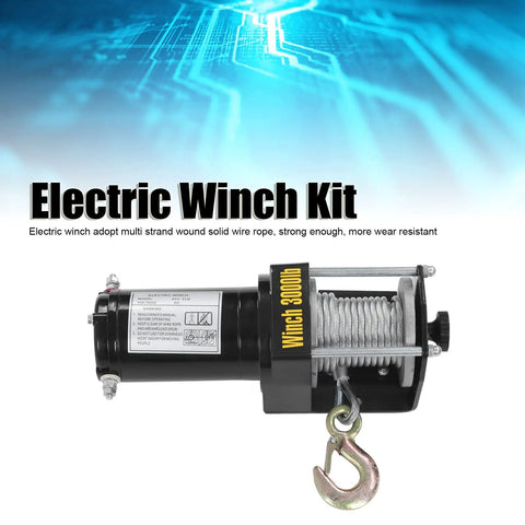 Heavy Duty 3000lb Electric Winch Kit With Steel Cable And Remote For Atv Utv Off Road Adventure Super Strong Copper Core Motor close-up view