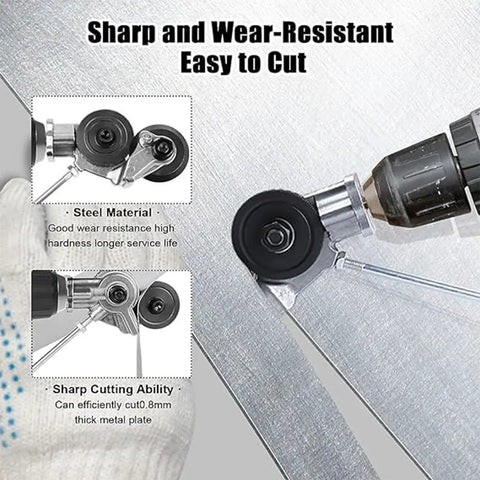 Tough As Nails Electric Drill Attachment Knocks Out Messy Metal Sheet Cuts With A Slick Nibbler Saw Setup for cutting through thin metal sheets.