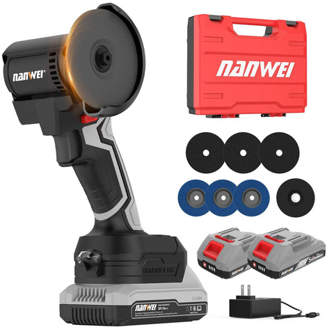 3 Inch Cordless Brushless Angle Grinder With LED Light Mini Variable Speed Grinder 15000 RPM Dual 20V 2.0Ah Batteries Included 7 Piece Cutting Discs For Cutting Grinding Polishing with charger and case
