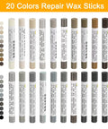 Dead On Color 20 Piece Furniture Repair Wax Crayons Kit, assorted colors displayed in vertical position for scratch repair.