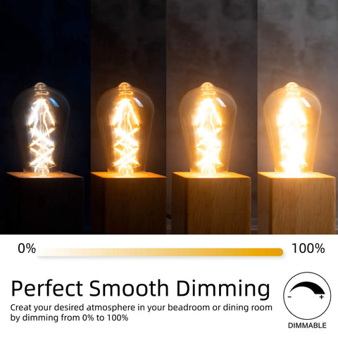 Dimmable E26 LED Edison Bulb 60W Equivalent Clear Glass 2700K Soft White Old School Filament Bulbs dimming range demonstration