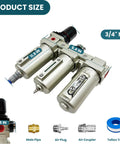 Heavy Duty 3/4 Inch NPT Industrial Air Drying System With Three Stage Filtration, auto drain, components shown