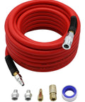 Red Workhorse Heavy Duty 1/2 In X 50 Ft Hybrid Air Hose For Compressors, 300 PSI, with fittings kit, kink resistant, all-weather use.
