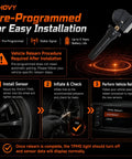 Straight Up Keep Your Setup Tight With This Fresh Set Of Four Preprogrammed TPMS Tire Pressure Monitoring Sensors At 315Mhz installation guide showing steps and sensor.