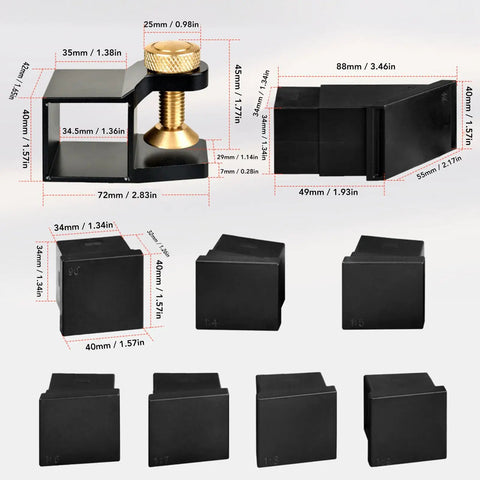 Pro Grade Dovetail Jig Marker And Saw Gauge Set For Woodworking And Furniture Building With Eight Versatile Modules showing dimensions and features.