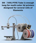 Image of PTFE Filament Tube 2.5mm ID 4mm OD 5m with multiple filament spools on 3D printer setup, ultra smooth glide, no drag.