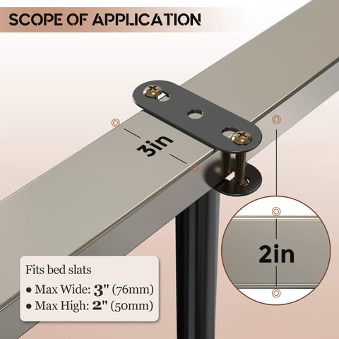 Heavy Duty Adjustable Bed Frame Support Legs Built Tough Straight Up Solid Game Changer 3in and 2in mounting details.