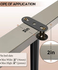Heavy Duty Adjustable Bed Support Legs 4 Pack Reinforced Steel Bed Frame Center Stabilizer With Wide Rubber Base For King Queen Sizes 10 To 16 Inches showing measurement details for bed slats compatibility.
