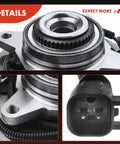 Front Wheel Bearing And Hub Assembly With ABS For Ford F 150 2010 2014 7 Lug 4WD AWD Replacement Direct Fit For Heavy Duty Payload Package And Everyday Driving Smooth Handling And LongLasting Reliability, close-up view of bearing, hub, and ABS connector.