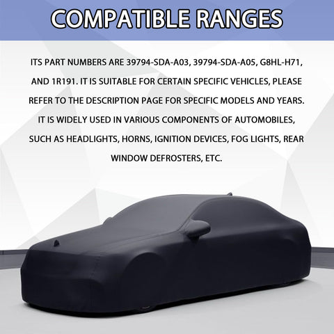 Black car cover with compatible Honda part numbers for G8HL-H71 AC Relay For Honda 4 Pin Starter Relay Fits Blower Motor Fans.