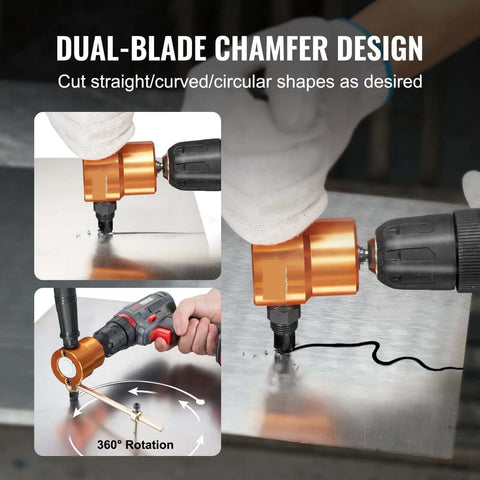 Double Head Sheet Metal Nibbler Cutter Drill Attachment with 360 Degree Cutting and Extra Punch Die for Drills and Drill Presses