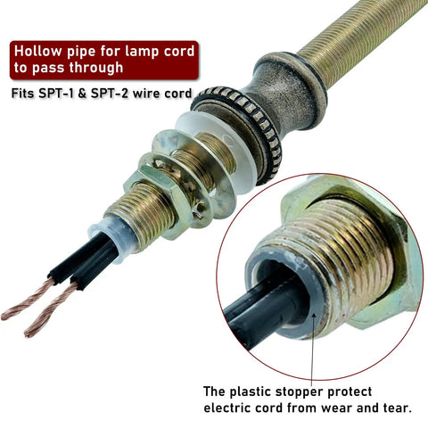 Lamp Repair Hardware Set With All Thread Pipe Rods Nipples Coupling Connectors Switch Knobs Washers And Lock Nuts In Bronze Color Includes 12 Inch Lamp Rod Kit showing wire cord fit and stopper