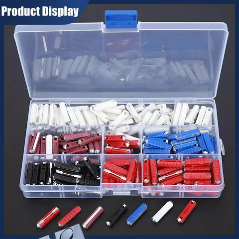 200 Piece Automotive Torpedo Fuse Kit With 5A Through 40A Amp Assortment for cars trucks and RVs with assorted fuse colors.