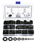 Nylon Flat Washers Set 1200 Pcs Insulation Anti Corrosion Black M2 To M12 Engineering Plastic Washers Standard Parts Repair Kit For Electronics Circuit Boards And General Hardware Projects, assorted sizes in organizer