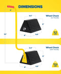 Extra Large Wheel Chock Two Pack Heavy Duty Molded Rubber For Trucks Trailers RVs And Large Freight Equipment Up To Forty Thousand Pounds Capacity Each No Handle shown with dimensions and weights