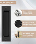 8-Inch Recessed Door Pull Pocket Handle Matte Black For Sliding Barn Doors Closets And Bifold Doors Durable Carbon Steel Finish