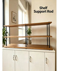 Heavy Duty Shelf Support Brackets For Cabinets And Closets Solid Wood Board Reinforcement Built Tough Kickin Rack Rods Zero Wobble Closet Organizers Home Storage with black metal support rods and wood shelves.
