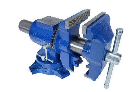 Close-up of 5 Inch Multi Function Vise With Anvil Blue Bench Vise Built Tough Heavy Duty Tool 360 Degree Swivel Base Durable Iron Construction