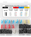 300 Piece Heavy Duty Solder Seal Wire Connectors Assortment Kit in sturdy case with black, white, red, blue, yellow terminals.