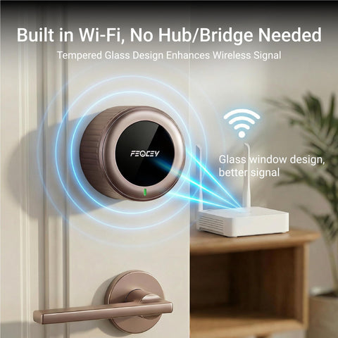 Smart Lock Retrofit For Your Deadbolt In Minutes With Built In Wi Fi Keyless Entry, App Remote Control, Auto Lock, Door Ajar Alerts, 300 Day Battery, Alexa Compatible, No Drill Installation, Antique Bronze Finish shown installed on a door.