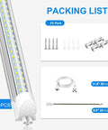 Packing list for 25 Pack 5 Foot LED Shop Lights With V Shape Design, 50W 6750LM 6000K Cool White, showing accessories included