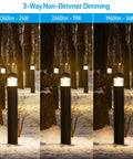 3-Way Non-Dimmer Dimming settings for 43 Inch Led Bollard Light Featuring Slick Beam Focus And Straight Up Adjustable Warm To Cool Temperature Settings For Top Notch Outdoor Yard Pathway Illumination And Heavy Duty Landscape Garden Accent Lighting.