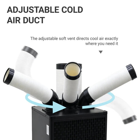 Adjustable cold air duct of Heavy-Duty 22500 BTU Portable AC Cooler for precise air direction in workspaces.