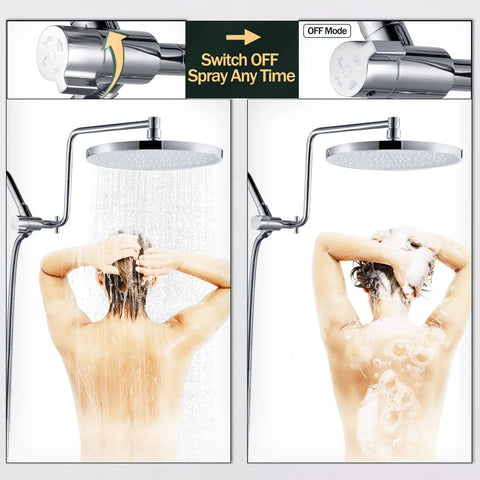 Rain Shower Head With Handheld Combo 10 Inch High Pressure Rainfall Sprayer Set Including Handheld Shower, Holder And Extension Arm