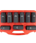 Deluxe 6 Pt Axle Nut Socket Set 9 Piece With Beefy Chrome Moly Sockets Impact Rated Black Oxide Finish Rust Resistant Case