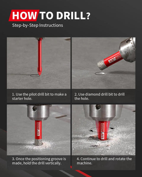 Pro Grade Dry Diamond Drill Bits Set For Porcelain Tile Ceramic Glass Marble And Granite 12-Piece Hole Saw Kit usage guide.