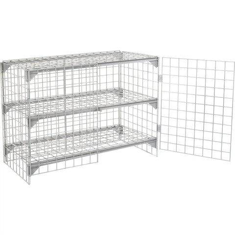 Heavy Duty Commercial Wire Mesh Security Locker With Two Swing Doors, Height Adjustable Shelf Supports, Padlock Ready Latches, Legit Gray Steel Storage Beast For Garage And Job Site, with three open shelves
