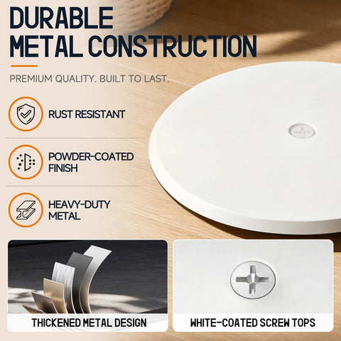 Dead Simple Install Solid 7 Inch Cleanout Cover Plate Bright White Powder Coated Steel Round Access Hole Cover showing durable construction details.