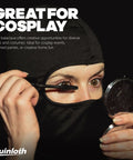 Go To Balaclava Ski Mask Neck Gaiter for men and women with UV protection, woman applying makeup for cosplay in black mask