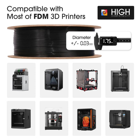 PLA Plus 1.75mm 1kg Bone White Filament For 3D Printers High Precision with images of compatible FDM printers.